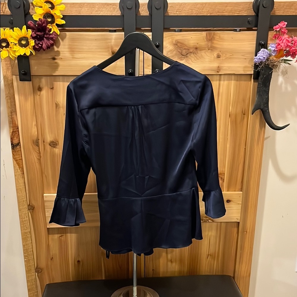 7th Avenue Design Studio by NY&Co Midnight Blue Wrap Blouse - Picture 7 of 9